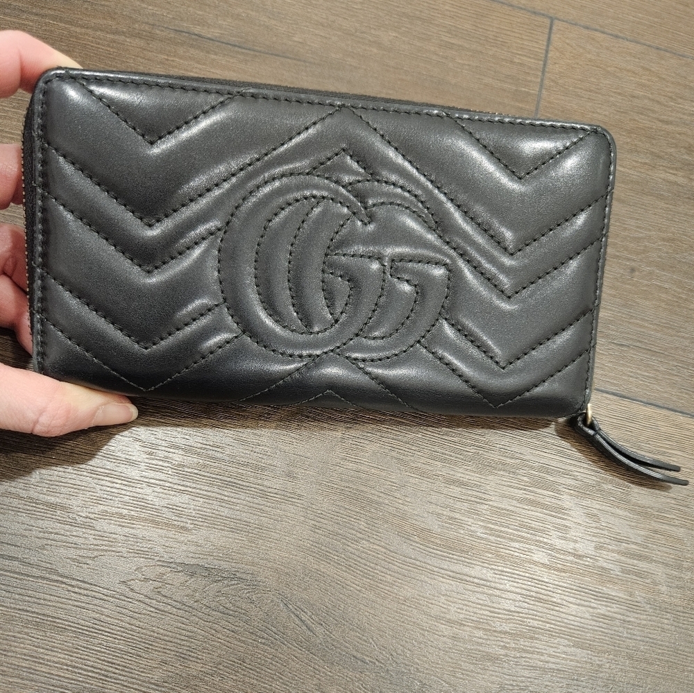 GUCCI GG MARMONT Black Zip Around Long Leather Wallet + Branded Hard Box - Picture 10 of 14